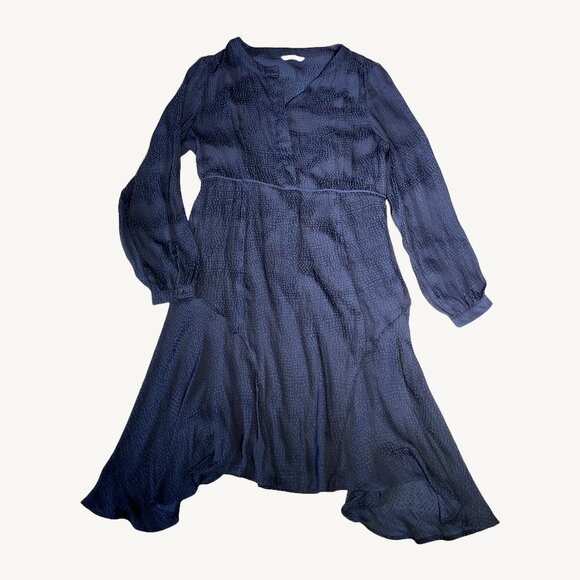 H&M Dresses & Skirts - H&M Navy Blue Dotted Button Up Satin Long Sleeve Dress Size 8